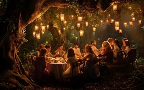 Forest Dinner Party, Fantasy Party Aesthetic, Twilight Themed Wedding, Midsummer Nights Dream Aesthetic, Fae Party, Fantasy Feast, Bonfire Wedding, Midsummer Nights Dream Party, Midsummer Festival