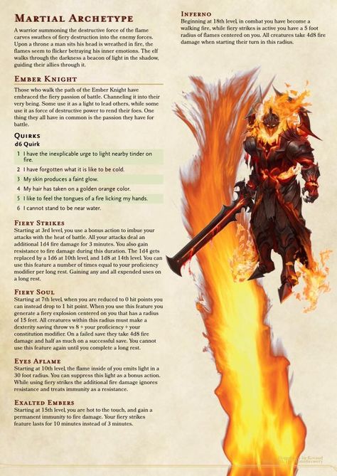 Ember Knight 5e Martial Archetype Dnd Martial Archetype, Martial Archetype 5e, Fighter Archetype 5e, Fighter Archetype, Martial Archetype, The Ember Knight, Dnd Fighter, Ember Knight, Homebrew Classes