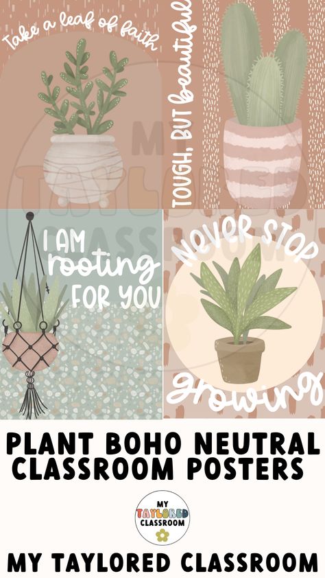 Boho Plant Classroom Decor, Earthy Classroom Decor, Zen Classroom Decor, Boho Desert Classroom, Botanical Classroom Theme, Zen Classroom, Plant Themed Classroom, Canva Classroom, Boho Neutral Classroom