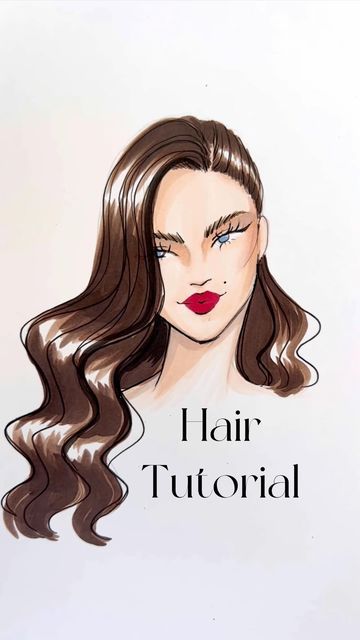 Fashion Hair Drawing, Shiny Hair Drawing, Fashion Hair Illustration, Holly Nichols Illustration Fashion, Hảir Style Drawing Reference, Holly Nichols Art, Hair Styles Illustration, How To Draw Wavy Hair, Wavy Hair Sketch