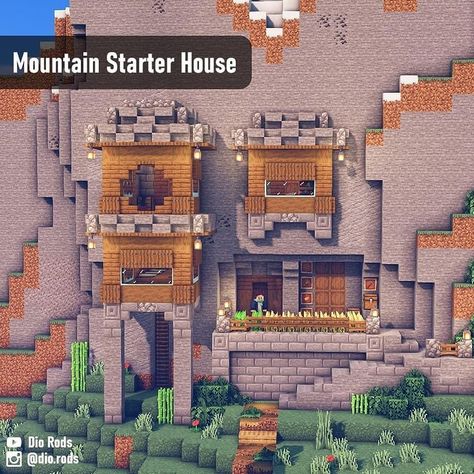 Minecraft Mountain House, Minecraft Mountain, Minecraft Starter House, Cottagecore Minecraft, Easy Minecraft Houses, Minecraft Medieval, Cute Minecraft Houses, Minecraft Inspo, Minecraft Construction