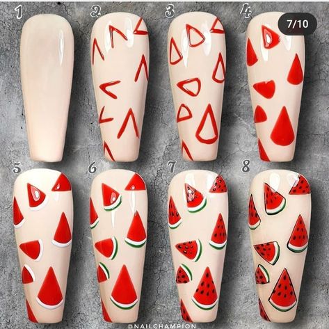 Cone Shape Nail Art, How To Draw Nail Art Step By Step, Spring Nail Art Tutorial Step By Step, How To Nail Designs Step By Step, Fruits Nail Art, Free Hand Nail Art Design, Nail Art Step By Step Easy, Step By Step Nail Art For Beginners, Step By Step Nail Designs