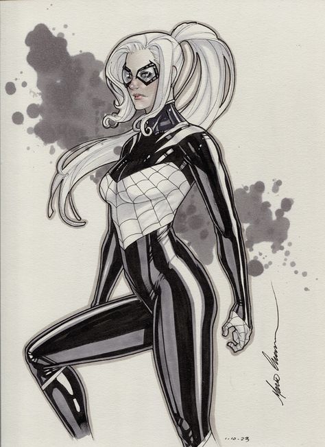 Mario Chavez Art, Night Spider Felicia Hardy, Black Cat Fanart, Spider Artwork, Night Spider, Spiderman Black Cat, Felicia Hardy, Cat Night, Black Cat Marvel