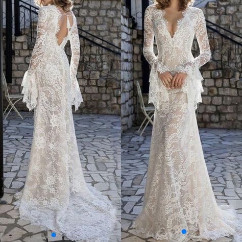 Carrafina Wedding Dress, Beautiful Lace Wedding Dresses, Old Vintage Wedding Dresses, Bat Sleeve Wedding Dress, Romani Wedding Dress, Retro Lace Wedding Dress, Bell Sleeve Wedding Dress, Boda Mexicana, Stylish Wedding Dresses