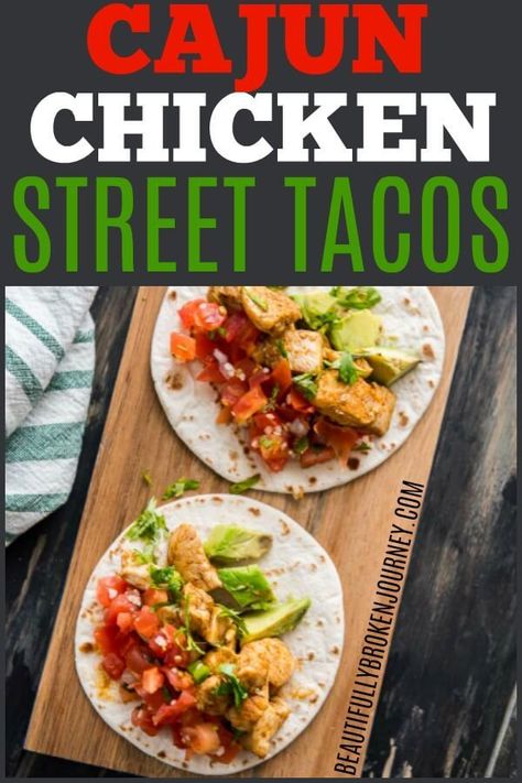 Cajun Chicken Street Tacos are super quick to make and you can have an amazing dinner on the table in just minutes! Also, sharing 4 other recipes for National Taco Day! #beautifullybrokenjourney #nationaltacoday #tacotuesday #tacorecipe #cajunchicken #chickentacos #streettacos Chicken Street Tacos, Cajun Chicken Salad, National Taco Day, Taco Day, Beautifully Broken, Delicious Appetizer Recipes, Street Tacos, Cajun Chicken, Wellness Recipes