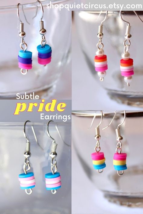 Lgbtq Clay Bead Bracelet, Pride Month Jewelry, Pride Jewellery Diy, Pride Beaded Jewelry, Rainbow Jewelry Diy, How To Make Clay Bead Earrings, Pride Earrings Diy, Pride Earrings Clay, Beads Earing Ideas