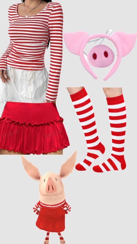 halloween - olivia the pig Olivia The Pig Costume, Halloween Costumes Normal Clothes, Clifford Costume, Cute Disney Costumes, Two People Halloween Costumes, Childhood Halloween, Pig Halloween Costume, Cartoon Halloween Costumes, Pig Costume