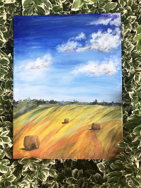 Corn Field Painting Acrylic, Acrilic Paintings Ideas Fall, Fall Farm Painting, Farm Field Painting, Fall Acrylic Paintings For Beginners, Country Acrylic Painting, Farm Painting Ideas, Farm Canvas Painting, Easy Farm Paintings