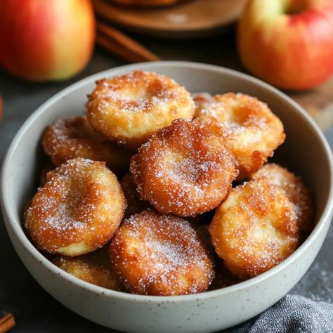 Cinnamon Sugar Apple Fritters Cinnamon Sugar Apples, Fried Dessert, Cake Frosting Recipe, Sugar Apples, Snack Craving, Apple Fritters, Fresh Apples, Fall Baking, Frosting Recipes