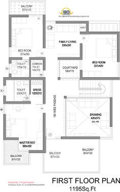 Modern House Elevation First Floor Plan - 263 Sq M (2831 Sq. Ft) - January 2012 Container Home Floor Plans, Modern House Elevation, Low Cost House Plans, Container Homes Plans, Home Floor, Flat Roof House Designs, 20x30 House Plans, Kerala Home Design, Duplex Floor Plans