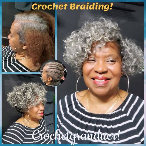 Salt And Pepper Crochet Hair Styles, Nana Hairstyle, Pepper Crochet, Short Crochet Braids, Curly Styling, Short Crochet, Crochet Styles, Protective Hair, Travel Hair