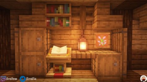 A simple desk design using very survival friendly resources :) - DetailCraft Minecraft Desk Ideas In Game, Minecraft Interior Cottage, Simple Minecraft Interior Design, Minecraft Interior Ideas Cottage, Minecraft Room Ideas In Game Aesthetic, Desk In Minecraft, Minecraft Interior Aesthetic, Minecraft Interior Design Cottage, Minecraft Desk Design