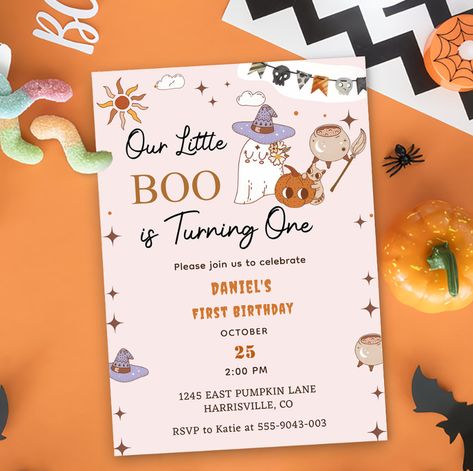 Boo First Birthday Our Little Boo Is Turning One Invitation #HalloweenBirthday ,#HalloweenParty ,#HalloweenInvitation ,#HalloweenBash ,#SpookyBirthday ,#CreepyParty, #CostumeParty ,#TrickOrTreatBirthday ,#GhoulishGathering ,#HauntedBirthday ,#WitchesAndWizards ,#MonsterMashBirthday ,#BooBirthday ,#FrightfulFiesta ,#PumpkinPatchParty ,#ScaryCelebration ,#SpineChillingSoiree ,#GhostlyGathering ,#BewitchingBirthday ,#SpectralCelebration Little Boo Is Turning Two, Boo Is Turning Two, Pumpkin Patch Party, Halloween Bash, Turning One, Halloween Invitations, First Halloween, Halloween Birthday, Shower Party