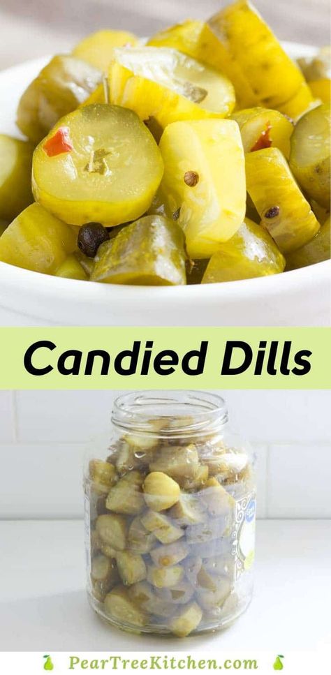 Sweet Pickles Made From Dill Pickles, Drunken Pickles, Candied Dill Pickle Recipe, Candied Pickles Recipe, Sweet And Sour Pickles Recipe, Candied Recipes, Candied Pickles, Sweet And Sour Pickles, Candy Pickles