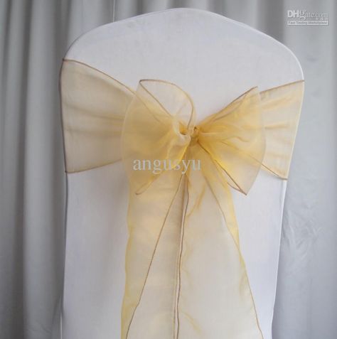 Wholesale Wedding Decorations - Buy ! Gold Organza Chair Sashes Wedding Party Decorations, $0.61 | DHgate Chair Sashes Wedding, Coral Wedding Colors, White Chair Covers, Wedding Chair Sashes, Gold Sash, Gold Organza, Cheap Wedding Decorations, Chair Sashes, Wedding Sash