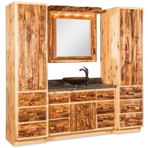 Amish Rustic Log Bathroom Vanity ($899) ❤ liked on Polyvore featuring home, home improvement and plumbing Log Bathroom, Rustic Lodge Kitchen, Log Cabin Bathrooms, Log Cabin Bathroom, Rustic Style Furniture, Tack Rooms, Rustic Log Cabin, Diy Bathroom Vanity, Western Bedroom