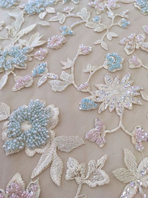 3D lace fabric Beaded Lace Fabric hand made lace embroidery | Etsy Pink Wedding Fabric With Intricate Embroidery, Fitted Pink Sequin Fabric With Floral Embroidery, Pink Sequin Lace Fabric With Pearl Embroidery, Pink Lace Fabric With Flower Embroidery, Embroidery Fashion Detail, Hand Beaded Embroidery, Flower Machine Embroidery Designs, Beaded Lace Fabric, Pink Flower-shaped Embroidered Lace Fabric