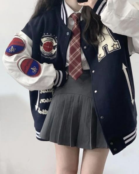 Uniform With Hoodie, 6th Form Outfits, College Dress, Varsity Jacket Outfit, School Uniform Fashion, School Uniform Outfits, Uniform Outfits, School Dr, Uniform Fashion