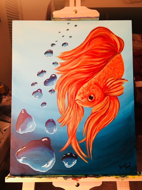 Just finished my latest painting. It’s hard to get a good pic when I use the metallic paint. It looks really cool in person 😫  P.s. I need help with a name for this painting 🙏🏾 #ArtIsLife #QueenShyArt #Betta #BettaFish #Bubbles #water #underwater #paint #painter #Art #artislife #artistlife #artwork #artist #artistsoninstagram #sketch #sketchoftheday #sketchbook #draw #drawing #drawingoftheday #painterslife #fineart #wallart #homedecor #room #aquarium #betta #workinprogress #instaart #instaart Room Aquarium, Abstract Artwork Painting, Moon Stars Art, Painting Fish, Modern Art Canvas Painting, Sea Life Art, Fish Illustration, Train Art, Fish Drawings