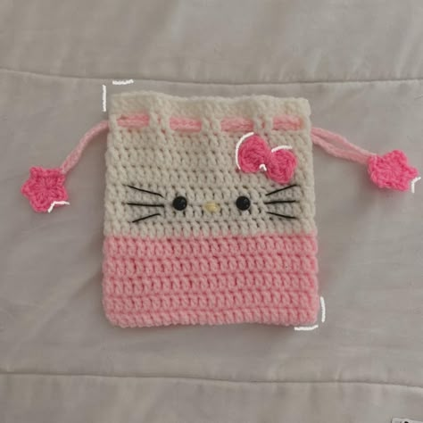 Hello Kitty pouch🎀 ✿ handmade by me ✿ 6”x6” ✿... - Depop Easy Hello Kitty Crochet, Crochet Hello Kitty Bag, Hello Kitty Pouch, Crochet Hello Kitty, Hello Kitty Crochet, Granny Square Crochet Patterns Free, Crochet Classes, Crochet Fairy, Pouch Handmade