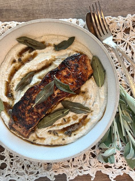 Brown Butter Sage, Maple Salmon, Cauliflower Mash, Chef Dinner, Sage Butter, Cracked Pepper, Mashed Cauliflower, Personal Chef, Big Bowl