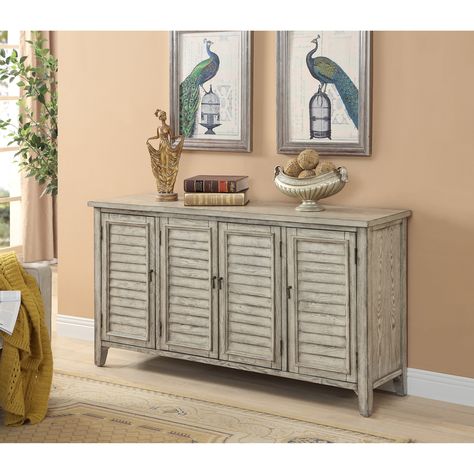 Coast to Coast 22559 4 Door Media Credenza | from hayneedle.com Louvered Door, Media Credenza, Console Table With Storage, Cabinet Sideboard, Wood Buffet, Buffet Sideboard, Sideboard Console Table, Sideboard Console, Table With Storage