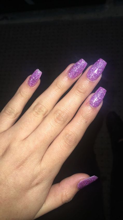 Nails Acrylic Sparkle Glitter, Colored Glitter Nails, Euphoria Inspired Nails Acrylic, Sparkly Nails Purple, Purple Nails With Sparkle, Dark Purple Nails Prom, Solid Glitter Nails, Purple Glitter Nails Short, Prom Nails Purple Dress