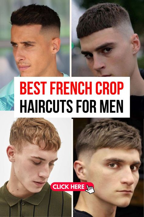 Top 22 French Crop Haircut Ideas for Men in 2024 Textured Crop Mens Haircut, Mens Crop Top Haircut, Men French Crop, Boys Fringe Haircut, Modern French Crop Haircut, France Crop Hair Men, Caesar Crop Haircut, Texture Crop Haircut Men, France Crop Haircut