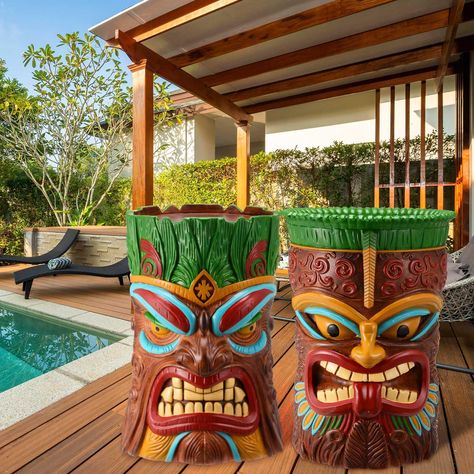 PRICES MAY VARY. Package Includes: you will receive 2 Tiki statue tables; These statue tables are beautifully crafted with colorful finishes; 2 statues with different styles (one fierce, one friendly) ; Beautiful Tiki statues take you on a unique Hawaiian journey; With both aesthetic and functional designs, you and your family will love these Tiki side tables Ideal Size: 2 Tiki statues are designed to be the same size, approximately 20 inches in height and 15 inches in diameter; Wherever they ar Tiki Pool, Tiki Lights, Caribbean Decor, Tiki Hawaii, Pool Indoor, Tiki Man, Outdoor Bars, Tiki Statues, Tiki Bars