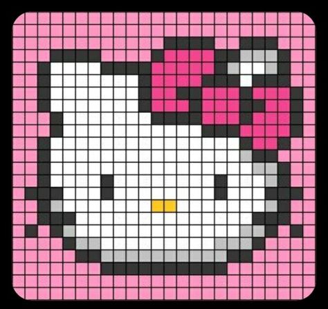 Pixel Grid Crochet Hello Kitty, Simple Crochet Graph, Crochet Tapestry Pattern Sanrio, Hello Kitty Crochet Alpha Pattern, My Melody Crochet Grid, Hello Kitty Crochet Graph, Hello Kitty Knitting Pattern, Crochet Pixel Pattern Hello Kitty, Hello Kitty Crochet Grid Pattern