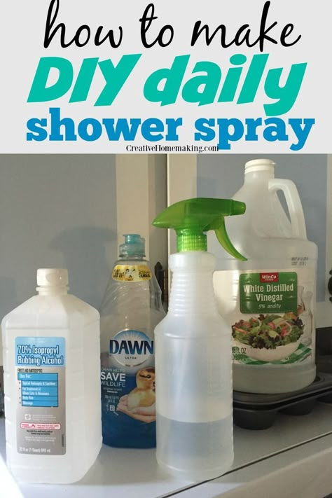 Easy DIY daily shower spray. The best homemade daily shower spray made from natural ingredients. #cleaning #cleaninghacks #cleaninghints #cleaningtips #creativehomemaking Diy Daily Shower Spray, Daily Shower Cleaner, Daily Shower Spray, Shower Cleaning, Deep Cleaning Hacks, Shower Spray, Cleaning Painted Walls, Blemish Remover, Vinegar Cleaning