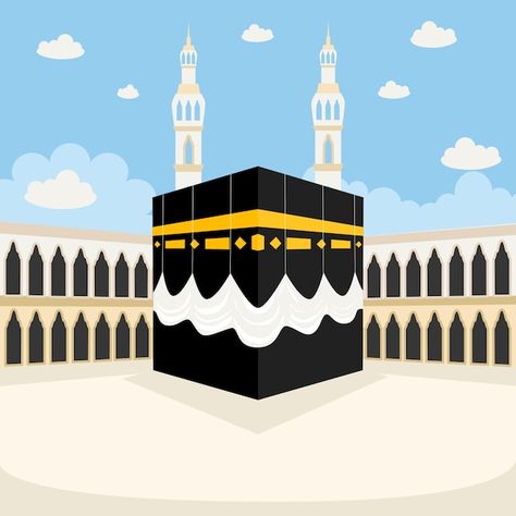 Kaaba islamic building vector illustrati... | Premium Vector #Freepik #vector #mecca #haram #umrah #pilgrimage Makkah Cartoon, Kaabah Makkah Drawing, Kaba Sharif Drawing, Kaaba Illustration, Islamic Building, Manasik Haji, Arabic Pattern Design, The Kaaba, Ka Bah