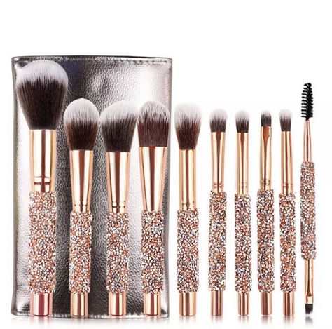 Rose Gold Makeup Brushes, Golden Makeup, Goddess Makeup, Make Up Gold, Makeup Contouring, Crystal Makeup, Rhinestone Makeup, Contouring Makeup, Alat Makeup