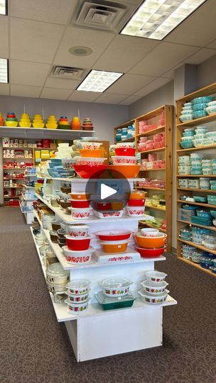 1.6K views · 782 reactions | Welcome to our Pyrex room! 
#pyrex #vintage #antiques #sale #vintagepyrex #vintagepyrexbowls | The Vintage Kitchen & Antiques | Katrina & The Waves · Walking On Sunshine Pyrex Display Shelves, Vintage Booth Display Ideas, Vintage Pyrex Collection, Pyrex Display, Pyrex Vintage Rare, Vintage Booth Display, Rare Pyrex, Vintage Pyrex Bowls, Pyrex Collection