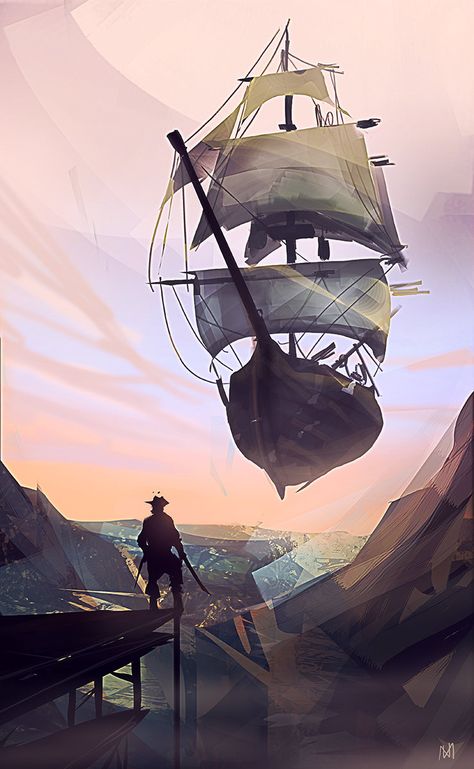 Airship Art, Boat Illustration, Navi A Vela, Pirate Boats, Pirate Art, Treasure Planet, Fantasy Setting, Arte Fantasy, 판타지 아트