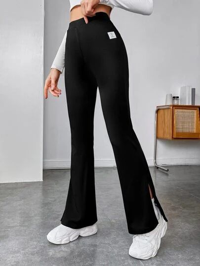 Jeans Aesthetic, Women Bottoms, Black Yoga Pants, Gym Fits, Fun Pants, Stylish Pants, Slim Trousers, Flare Leg Pants, Black High Waist