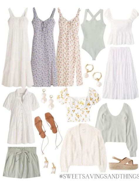 Grandmillenial Capsule Wardrobe, Capsule Wardrobe 50 Plus, Airy Summer Outfits, Light Spring Romantic, Feminine Beach Outfits, Womens Spring Fashion 2024, Romantic Outfits For Women, Light Summer Outfits, Mom Style Summer