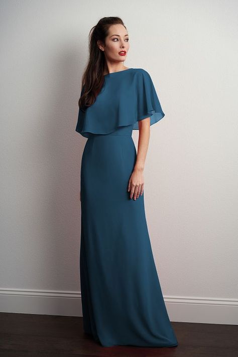 P206053 Boat Neckline Georgette Long Bridesmaid Dress Georgette Long Dress, Jasmine Bridal, Bridesmaid Dresses Long Chiffon, Gala Outfit, Bridesmaid Dresses With Sleeves, Simple Gowns, Special Event Dresses, Soiree Dress, Georgette Dress