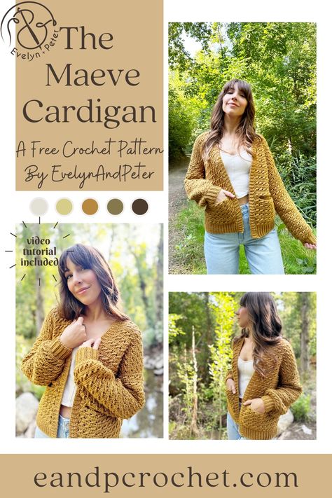 Chunky Yarn Cardigan Crochet Pattern, Crochet Cardigan Pattern Free Women, Free Crochet Cardigan Patterns, Crochet Cardigan Outfit, Cardigan Outfit Ideas, Foundation Half Double Crochet, Crochet Garments, Crochet Sweater Vest, Cardigan Crochet Pattern