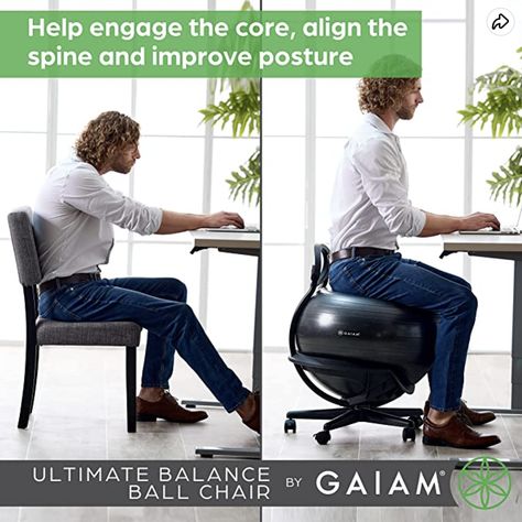 Balance Ball Chair, Balance Ball, Chair Exercises, Ball Chair, Retro Living Rooms, Yoga Ball, Strengthening Exercises, Improve Posture, Ergonomic Chair