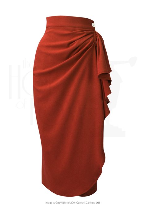 1940s Style Waterfall Sarong Pencil Skirt in Rust Crepe Fashion Draping, Waterfall Skirt, 40s Style, Skirt Inspiration, Soft Dramatic, 2019 Style, Feminine Skirt, Sarong Skirt, 1940s Style