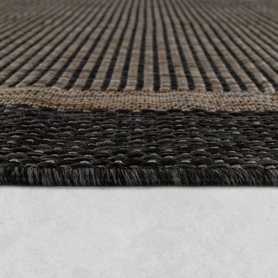 Create a rustic foundation in your indoor or outdoor living space with this area rug. We love the nubby flatweave construction and the border that adds visual interest while defining the conversation area. Power-loomed from fade- and stain-resistant polypropylene in earthy hues of anthracite and brown, it has a low pile height of 0.12”, so is a good choice for spaces that are busy, but where you want a cozy feel - think your den or family room. This rug is available in a range of sizes, so you’r Outdoor Area Rugs Patio, Black Sectional, Summer Living Room, St Lawrence, Farmhouse Rugs, Laurel Foundry Modern Farmhouse, Outdoor Door Mat, Outdoor Area Rug, Flat Weave Rug