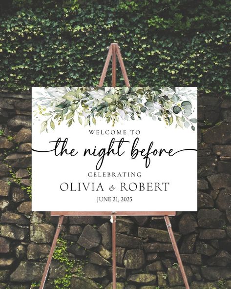 The Night Before Rehearsal Dinner Rehearsal Dinner Sign - Etsy The Night Before Sign, Greenery Welcome Sign, Rehearsal Dinner Napkins, The Night Before Rehearsal Dinner, Rehearsal Dinner Themes, Rehearsal Dinner Sign, Wedding Rehearsal Dinner Decorations, Rehearsal Dinner Planning, Rehearsal Dinner Decorations