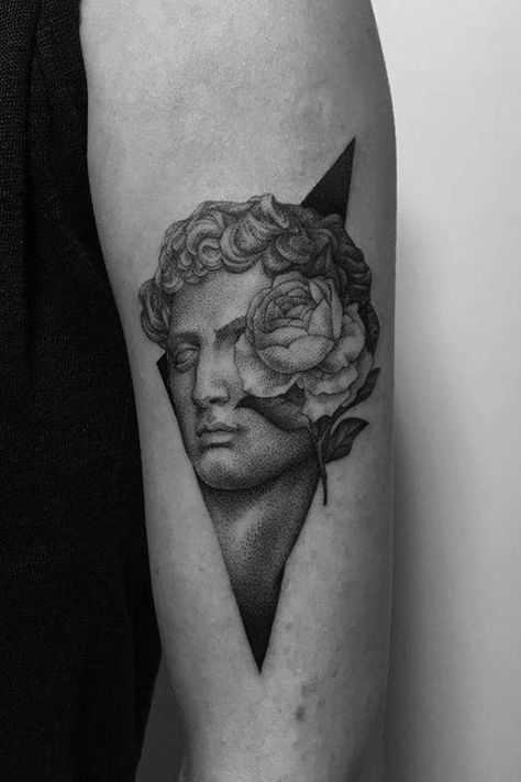 Sculpture Head, Tattoo Graphic, Greek Tattoos, Hip Tattoo, Rose Tattoos, Mini Tattoos, Rose Tattoo, Tattoo On, Future Tattoos