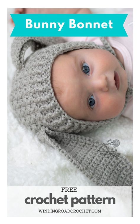 Crochet Baby Photo Props Patterns Free, Crochet Baby Hat Pattern Free, Bunny Bonnet Pattern, Baby Bonnet Crochet Pattern Free, Crochet Hats Patterns, Baby Girl Crochet Hat, Bunny Hat Crochet, Crochet Baby Girl Hat, Baby Bonnet Crochet Pattern