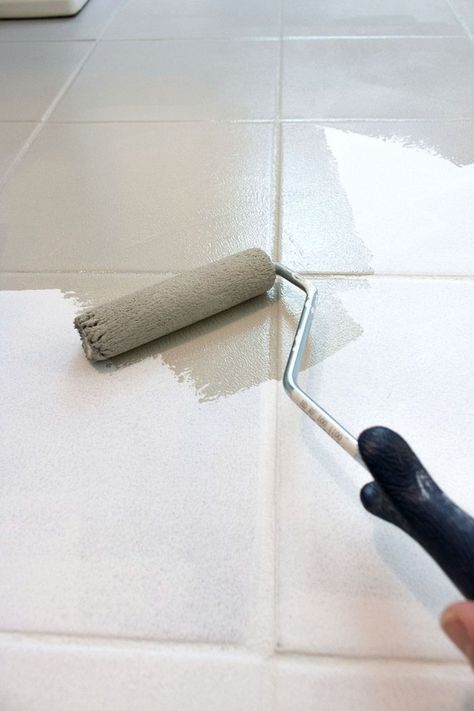 How to paint ceramic tile floor - this post gives all the details of how to get the job done! Small roller and paint brush are used to apply the paint! #diy #ceramictile #paint #painting #tile Painting Ceramic Tile Floor, Tile Floor Diy, Painting Tile Floors, Paint Ceramic, Driven By Decor, Painting Ceramic Tiles, Ceramic Floor Tile, Painted Floor, Ceramic Floor Tiles