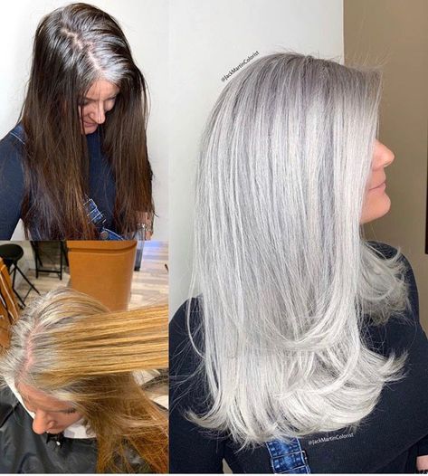 Gray Hair Ideas, Jack Martin, Box Dye, Grey Hair Transformation, Grey Roots, Grey Wig, Silver Hair Color, Blending Gray Hair, Gray Hair Highlights