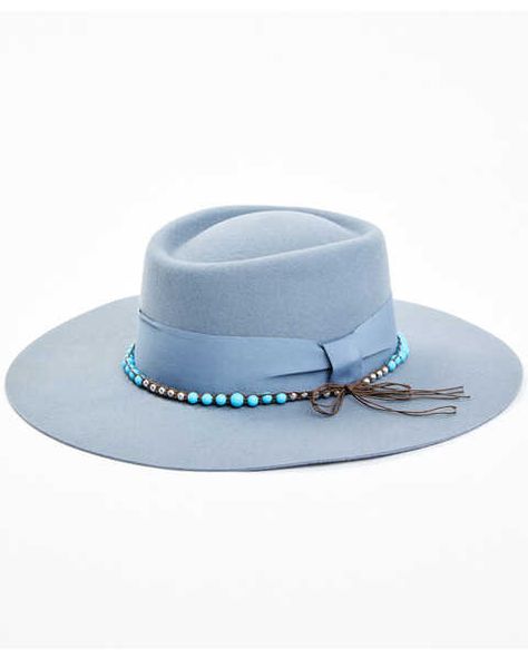 Shyanne Womens Dancer Telescope Wool Felt Western Hat , Light Blue Cowgirl Hats Western, Twisted X Boots, Hat Bands, Women Hats Fashion, Western Hat, Western Hats, Blue Flats, Cowgirl Hats, Beaded Trim