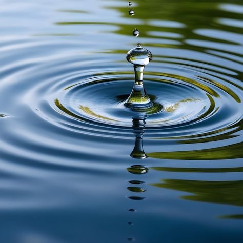 Photo water droplet creating ripples on ... | Premium Photo #Freepik #photo Water In Different Forms, Devotional Prompts, Water Droplet Drawing, Water Droplets Art, Mod Board, Water Dripping, Water Drop Photography, Photo Water, Garden Watering System