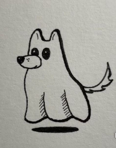 Dog In Ghost Costume Drawing, Ghost Walking Dog Tattoo, Ghost Dog Drawing, Ghost Dog Tattoo, Ghost Drawings, Husky Drawing, Cute Halloween Drawings, Puppy Tattoo, Dog Drawing Simple